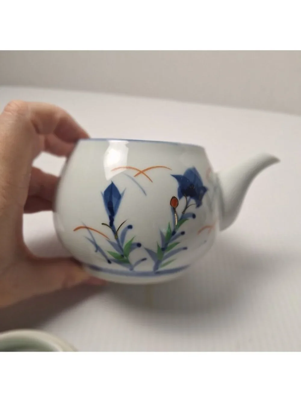 VINTAGE JAPANESE KYUSU MID CENTURY MODERN PORCELAIN TEAPOT SIDE HANDLE FLORAL